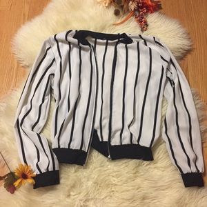 Black & White stripped Lightweight Bomber Jacket